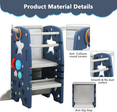 Toddler Standing Tower Montessori Step Stool for Kids - Toddler Kitchen Step Stool with Double Safety Rails, 3 Adjustable Heights Non-Slip Foot Pads Kids Learning Helper at Counters and Bathrooms