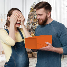 Gift Box with Lid, Collapsible Bridesmaid Proposal Box with Magnetic, Sturdy Storage Box for Birthdays, Weddings, Father's Day, Christmas (Orange,31 x 20 x 10,12 x 7.9 x 3.9 inches)