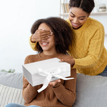 Gift Box with Lid, Collapsible Bridesmaid Magnetic Closure Proposal Box with Satin Ribbons, Sturdy Storage Box for Birthdays, Weddings, Christmas(White, 33.2 x 27 x 11.2cm, 13.1 x 10.6 x 4.4 inchs)