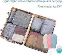 8 Pcs Travel Bottles Set,3pcs 60ML Travel Bottles & Containers,2 Cream Boxes, Waterproof Label,Small Mini Empty Plastic Squeeze Bottles, for Travel Toiletries,Shampoo and Conditioner with Storage Bag