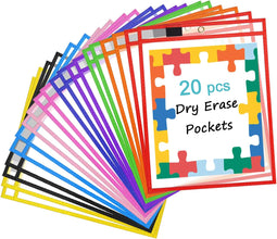 Dry Erase Pockets Reusable Sleeves 20 Pcs of Dry Erase Pocket Sleeves Heavy Duty Clear Sheet Protectors for Classroom - 10