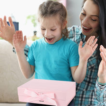 Gift Box with Lid, Collapsible Bridesmaid Proposal Box with Satin Ribbons, Sturdy Storage Box for Birthdays, Weddings, Father's Day, Christmas(Pink, 26.1 x 22.8 x 10cm, 10.3 x 9 x 3.9 inchs)
