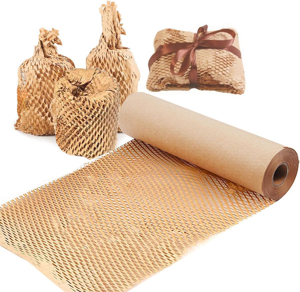 Biodegradable Honeycomb Packing Paper Bubble Wrap Alternative for Secure Moving Shipping Made of Recyclable Packing Materials for Moving Supplies for Dishes and Glasses, Brown, 11.8x1968", 30CMx50M