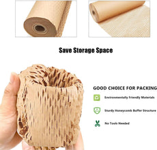Honeycomb Packing Paper Roll Recyclable & Biodegradable Bubble Wrap Alternative with 30 Fragile Stickers for Secure & Moving Paper Large Bubble Wrap for Packing,Brown,11.8
