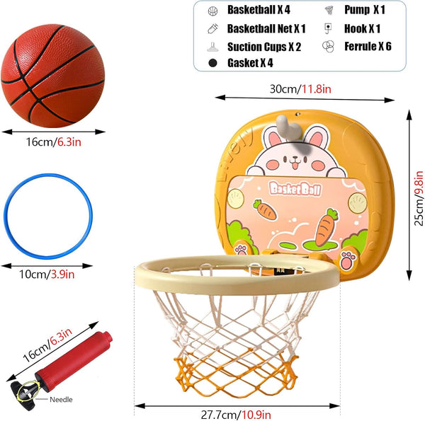 Toddler Basketball Hoop Indoor Mini Basketball Hoop for Toddlers Boys Bedroom 2 in 1 Portable Wall Basketball Hoop & Ring Games Adjustable Height Space-Saving Mini Basketball Hoop for Kids 1-3,Rabbit