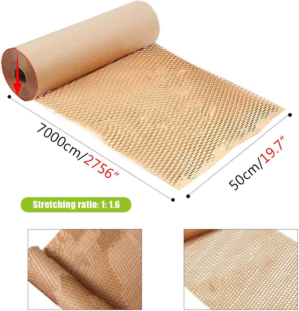 Recyclable Honeycomb Packaging Roll Moving Supplies Biodegradable Cushion Wrap for Protective Packing & Shipping, Bubble Wrap for Packing Paper Honeycomb Packing Paper,Brown,19.7"x2756",50CMx70M