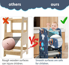 Toddler Standing Tower Montessori Step Stool for Kids - Toddler Kitchen Step Stool with Double Safety Rails, 3 Adjustable Heights Non-Slip Foot Pads Kids Learning Helper at Counters and Bathrooms