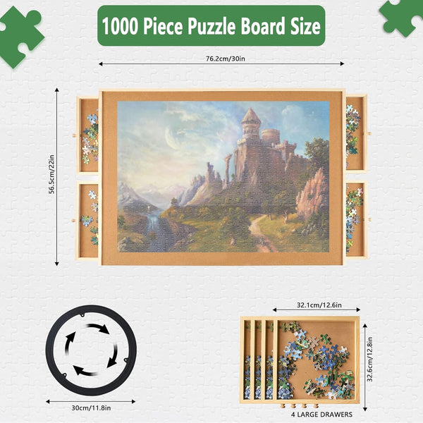 1000 Pieces Rotating Puzzle Board with Drawers and Cover Spinning Puzzle Board for Jigsaw Puzzle Table with Drawers Lazy Susan Spinning Puzzle Boards Wooden Jigsaw Puzzle Trays for Puzzle Sorting