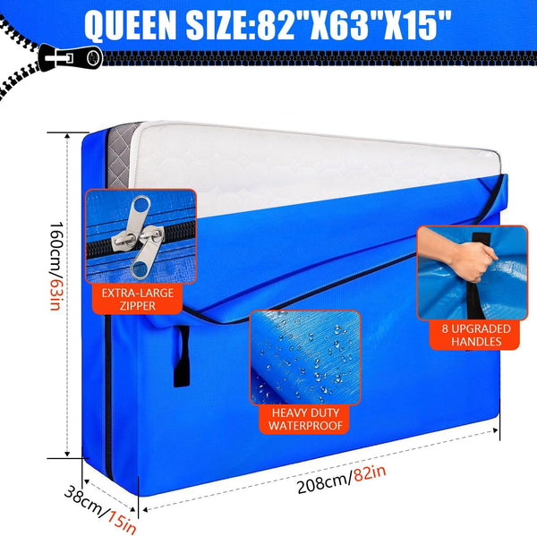 Queen Mattress Bags For Moving Cover Mattress Storage Bag Queen Mattress Bag For Storage Moving Bags With 8 Heavy-Duty Handles And Zipper For Bed Extra Thick Large Reusable (Queen Size,208x160x38cm)