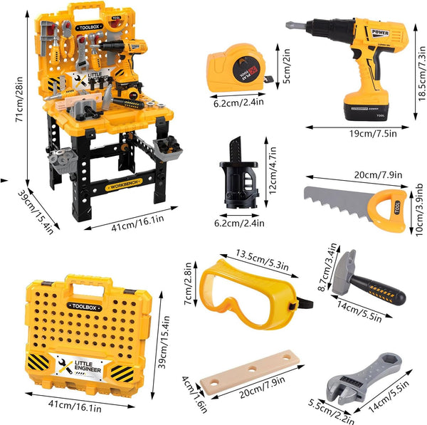 Kids Tool Set Toys for Toddlers Tool Set Kids Workbench Power Tools Workshop with Realistic Electric Drill Safety Goggles Screws Hammer Wrench & More Tools for Kids Tool Bench Toy Work Bench,103pcs