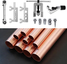 Flaring Swage Tool Kit, HVAC Tools - Professional Flaring Tool Kit and Swaging Tool Kit for Brake Line and Tubing,Includes Tubing Cutter and Ratchet Wrench for Copper Aluminum Plastic Pipe 45 Degrees