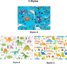 Dinosaur Wrapping Paper Birthday Boy - 3 Rolls Happy Birthday Gift Wrapping Paper Craft for Kids - Boys Dinosaur Gift Wrap Paper Set for Dinosaur Party Favor, Baby Shower, 43x300cm/17