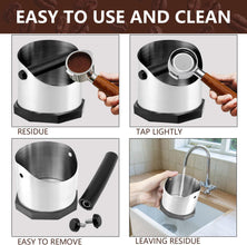 Espresso Knock Box with Rubberized Bar and Anti-Slip Base Durable Stainless Steel Coffee Espresso Grounds Knock Box Espresso Machine Accessories for Home Barista Coffee Grounds Disposal, Silver, 750ml