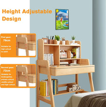 Kids Table with Drawer & Bookshelf - Solid Rubber Wood Desk for Kids, Height Adjustable, School Desk for Kids, Spacious Storage Ergonomic Design, Kids Desk Suitable for All Ages, Easy Assembly, 80cm