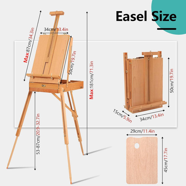 Deluxe French Easel for painting - Beech Wood Studio & Field Sketchbox Easel stand for painting,Adjustable and Foldable with Storage Drawer Art Painting Display Holds Canvas Up to 34"(86cm)