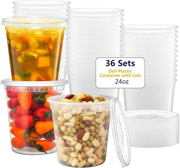 36-Pack 24 oz Plastic Meal Prep Containers with Lids - Premium Quality, Leakproof, and Freezer Safe, Reusable or Disposable - Ideal for Soups, Sauces, and Bulk Cooking - BPA-Free and Microwave Safe