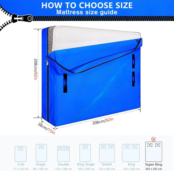 Super King Mattress Bags For Moving Mattress Protector Bag Super King Mattress Storage Bag Super King Mattress Cover For Storage Bag Easy Carrier Mattress Moving Cover , Super King Size, 208x208x38cm