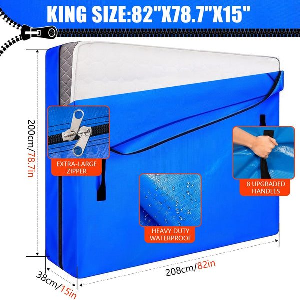 King Mattress Bag For Moving Mattress Cover King Size Mattress Moving Bag For Moving Bed Cover Heavy Duty Tarp Reusable Mattress Storage Bag Easy Carrier Mattress Moving Cover (King Size,208x200x38cm)