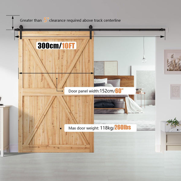 300CM/10FT Sliding Door Hardware Kit Outdoor Barn Door Hardware Heavy Duty Barn Door Hardware Kit Barn Door Track Outdoor Exterior Barn Doors Hardware Kit Barn Door Rail - Fit 60" Wide Door Panels