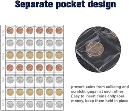 Coin Collecting Sleeves for All Coins - 42 Pockets per Sheet, 2.8x2.8cm Pocket Dimension Pocket Sleeves, Coin sorter 15 Sheets Standard 9-Hole Coin Storage Pages (42Pocket,2.8x2.8cm,15 Sheet)