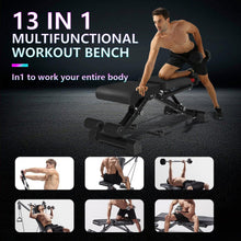 Adjustable Weight Bench for Home Gym Bench Press Bar 500KG Capacity Full Body Strength Training Foldable Incline Flat Decline Bench with Resistance Rope Quick Release Folding System(13 in 1, Black)