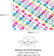 Happy Birthday Wrapping Paper Roll Colorful Gift Wrapping Paper Mini Roll with Iridescent Stripes Printed Paper for Christmas Birthday Present Gift Wrapping Paper Rolls - 43x300cm/17