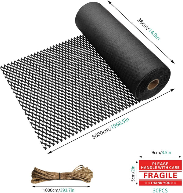 Black Honeycomb Packing Paper with Jute Twine and Fragile Stickers, Black Packing Paper Bubblewrap for Packing Material Recyclable Cushioning Wrap for Moving and Shipping, Black,14.9"x1968", 38CMx50M