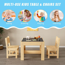 Solid Pine Wood Toddler Table and Chair Set, 60x60cm, Height 48cm, 2 Chairs Kids Table and Chair Set, 3 in 1 Wooden Activity Table with Storage Drawer for Toddlers Drawing for Playrooms and Nurseries