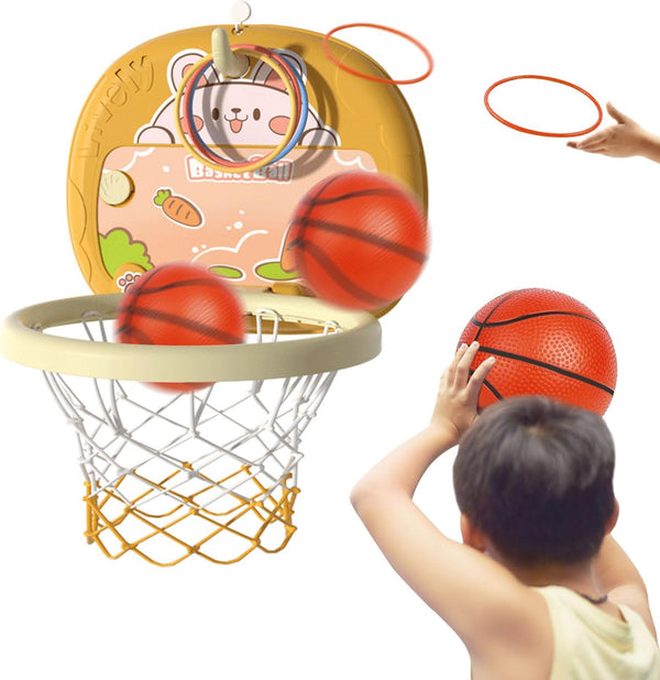 Toddler Basketball Hoop Indoor Mini Basketball Hoop for Toddlers Boys Bedroom 2 in 1 Portable Wall Basketball Hoop & Ring Games Adjustable Height Space-Saving Mini Basketball Hoop for Kids 1-3,Rabbit