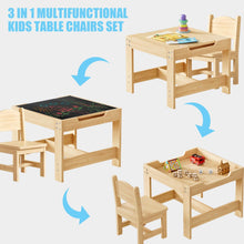 Solid Pine Wood Toddler Table and Chair Set, 60x60cm, Height 48cm, 2 Chairs Kids Table and Chair Set, 3 in 1 Wooden Activity Table with Storage Drawer for Toddlers Drawing for Playrooms and Nurseries