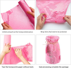 Pink Honeycomb Wrapping Paper for Moving - Includes Jute Twine & Fragile Stickers Shock Proof Custom Fit Pink Bubble Wrap Honeycomb Packing Paper Roll Shipping Paper, Pink,11.8