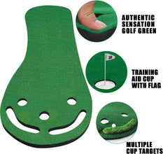 Putting Green Indoor for Golf Putting Green Mats Set, Non-Slip Design 3-Hole Putting Mat Golf Trainning Mat for Home Office Golf Lovers Indoor/Outdoor Play, 90 x 270cm