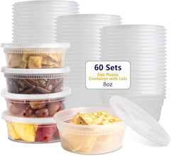 60-Set Combo Deli Containers with Airtight Lids (8oz, 16oz, 32oz) - BPA-Free, Leakproof, Stackable, Microwave, Dishwasher & Freezer Safe - Good for Meal Prep, Portion Control, and Food Storage