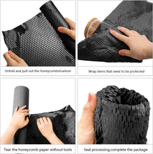 Recyclable Black Honeycomb Packing Material with 10m Jute Twine and Fragile Stickers,Black Honeycomb Packing Paper Protective Wrapping Paper Roll for Moving Paper Wrap, Black, 11.8x1968