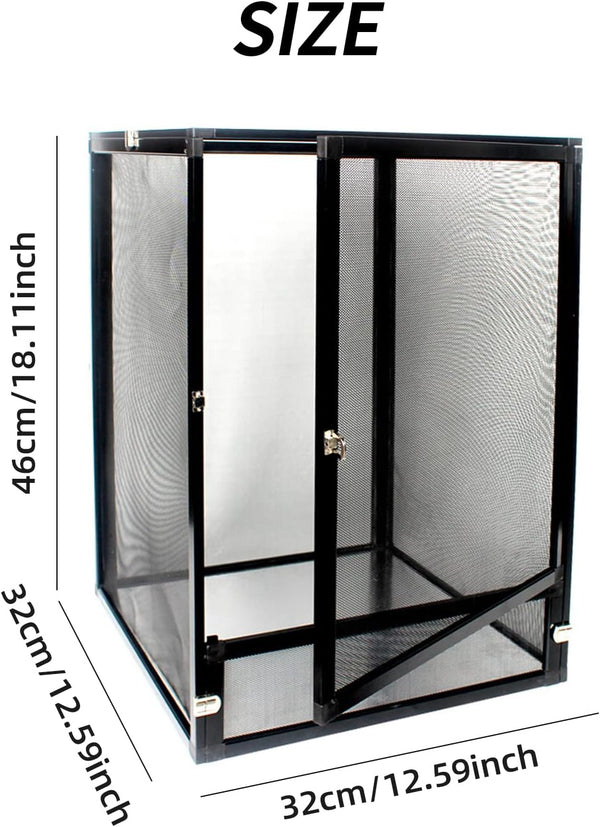 13 Gallon Black Aluminum Screen Cage - Good Enclosure for Chameleons, Geckos Interaction! Reptile Terrarium Front Opening Door, Full View,Airflow,Easy Assembly (46 x 32 x 32cm/18"x12.6"x12.6")