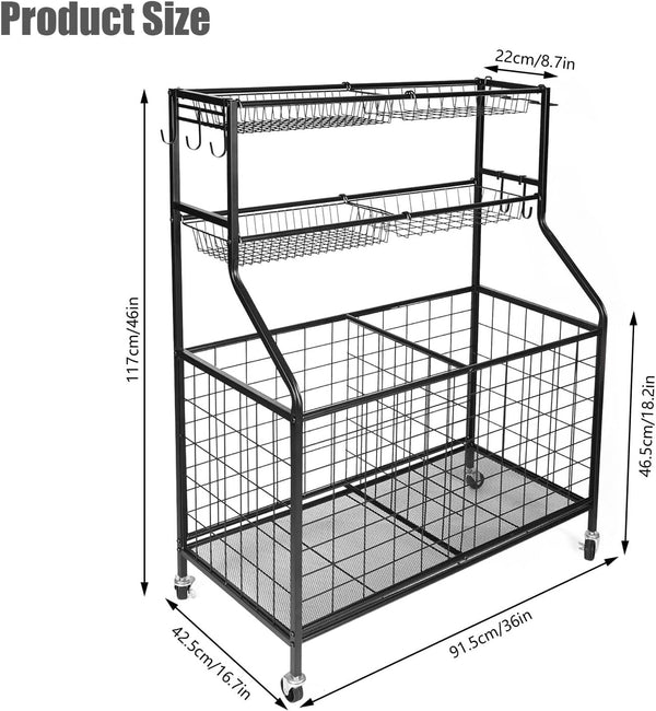 Garage Sports Equipment Organizer Garage Ball Storage Rack for Sports Gear and Toys Outdoor Toy Storage Sports Organizer for Garage Organization with Baskets Hooks and Rolling for Garage School Gym