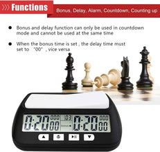 Professional Digital Chess Clock Timer Multifunctional with Bonus Delay Countdown Alarm Features Chess 2-Player Board Games Portable Timer with Tournament Chess Timer Clock Bonus Time Features, Black
