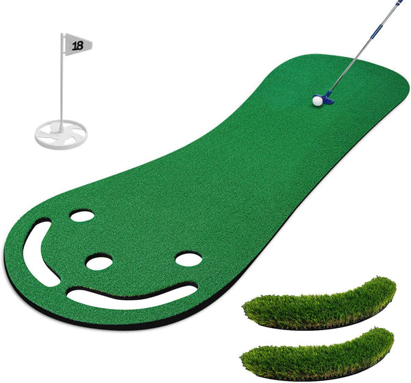 Putting Green Indoor for Golf Putting Green Mats Set, Non-Slip Design 3-Hole Putting Mat Golf Trainning Mat for Home Office Golf Lovers Indoor/Outdoor Play, 90 x 270cm