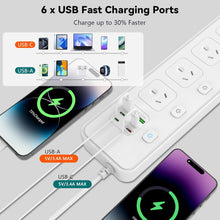11-in-1 Power Board with USB C and Independent Switches, 6Ft(1.8M)Extension Cord,5 AC Outlets, 6 USB Ports, Surge Protector Power Board, Overload Protection, Ideal for Home, Office, Dorm Room (White)