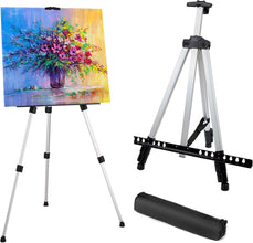 Black Easel Stand for Sign Adjustable Double-Layer Metal Easel for Painting Stand for Canvas, Portable Tripod for Canvas and Display, Includes Carrying Bag, Black, Height 19-62 Inches (49-157 cm)