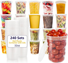 240-Pack 24 oz Plastic Deli Containers with Lids - Leakproof, BPA-Free Food Storage Containers with Lids - Microwave, Freezer & Dishwasher Safe - Ideal for Restaurants, Catering, and Large Families