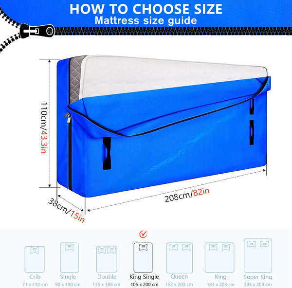 King Single Mattress Bags For Moving With Handles King Single Mattress Storage Bag King Single Size Bed Moving Mattress Protector Bag Moving Supplies and Moving Bags, King Single Size, 208x110x38cm