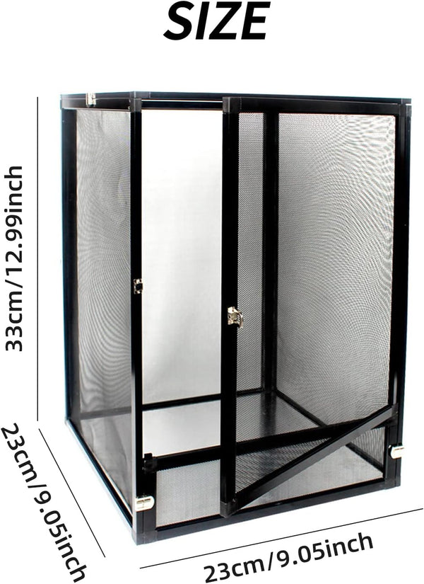 3 Gallon Black Aluminum Screen Cage - Good Enclosure for Chameleons, Geckos Interaction! Reptile Terrarium Front Opening Door, Full View, Airflow,Easy Assembly (13"x9"x9" / 33 x 23 x 23cm)