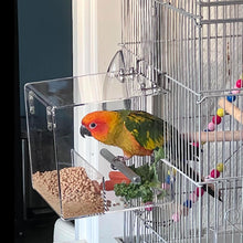 Acrylic Automatic Bird Feeder Bird Cage No Mess Bird Cage Pet Feeder Seed Food Container with Stainless Steel Hooks Cage Accessories for Small Birds Like Parakeet, Canary, Cockatiel, Parrot 13x11x13cm