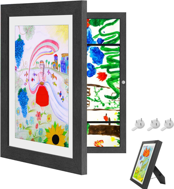 Artwork Showcase Frame for Kids Art Frame Front Opening,Magnetic Easy Use,Stores 100 A4 Artworks for Displaying Children's Paintings, Photos on Desk or Wall in Home and Office(Black,1Pcs,13 X 9.7inch)