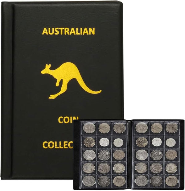 Coin Collection Holder Album for Collectors, 16 Pages 240 Pockets 4.5 x 4.5cm(1.77 x 1.77 Inch) Coin Albums Penny Collecting Book,Coin Storage Album Books for Coin Storage, Tokens (Black, 240 Pockets)