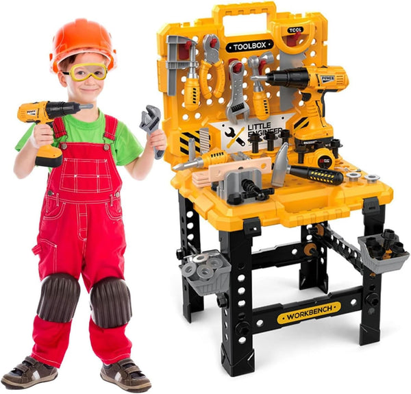 Kids Tool Set Toys for Toddlers Tool Set Kids Workbench Power Tools Workshop with Realistic Electric Drill Safety Goggles Screws Hammer Wrench & More Tools for Kids Tool Bench Toy Work Bench,103pcs