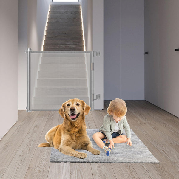 Retractable Baby Gate for Stairs, Mesh Baby Gate 33" Tall, Extends 59" Wide, Extra Wide Retractable Dog Gate for Stairs, Long Child Safety Gates for Doorways, Hallways,Indoor/Outdoor(Grey,86CMx150CM)