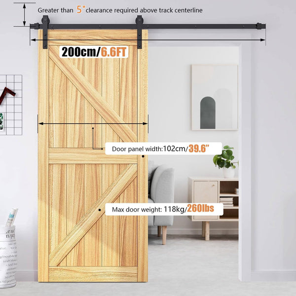 2M/6.6FT Sliding Barn Door Track Hardware Kit Barn Door Hardware kit Barn Door Track Sliding Door Hardware Kit with Dual Stopper Options Fit Bedrooms Living Rooms for 36in-40in Wide Sliding Door,6.6FT