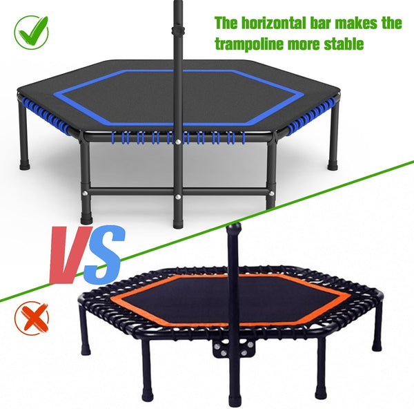 50" Hexagon Rebounder Trampoline for Adults Max Load 330lbs Fitness Trampoline with 6 Heights Adjustable Handle Bar Silent Trampoline Bungee Rebounder Jumping for Adults with Safety Padded Cover